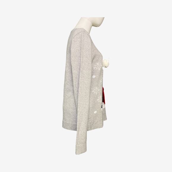 Karen Scott Plus PXL Polar Bear Christmas Sweater Glitter Santa Hat Gray - Picture 4 of 8